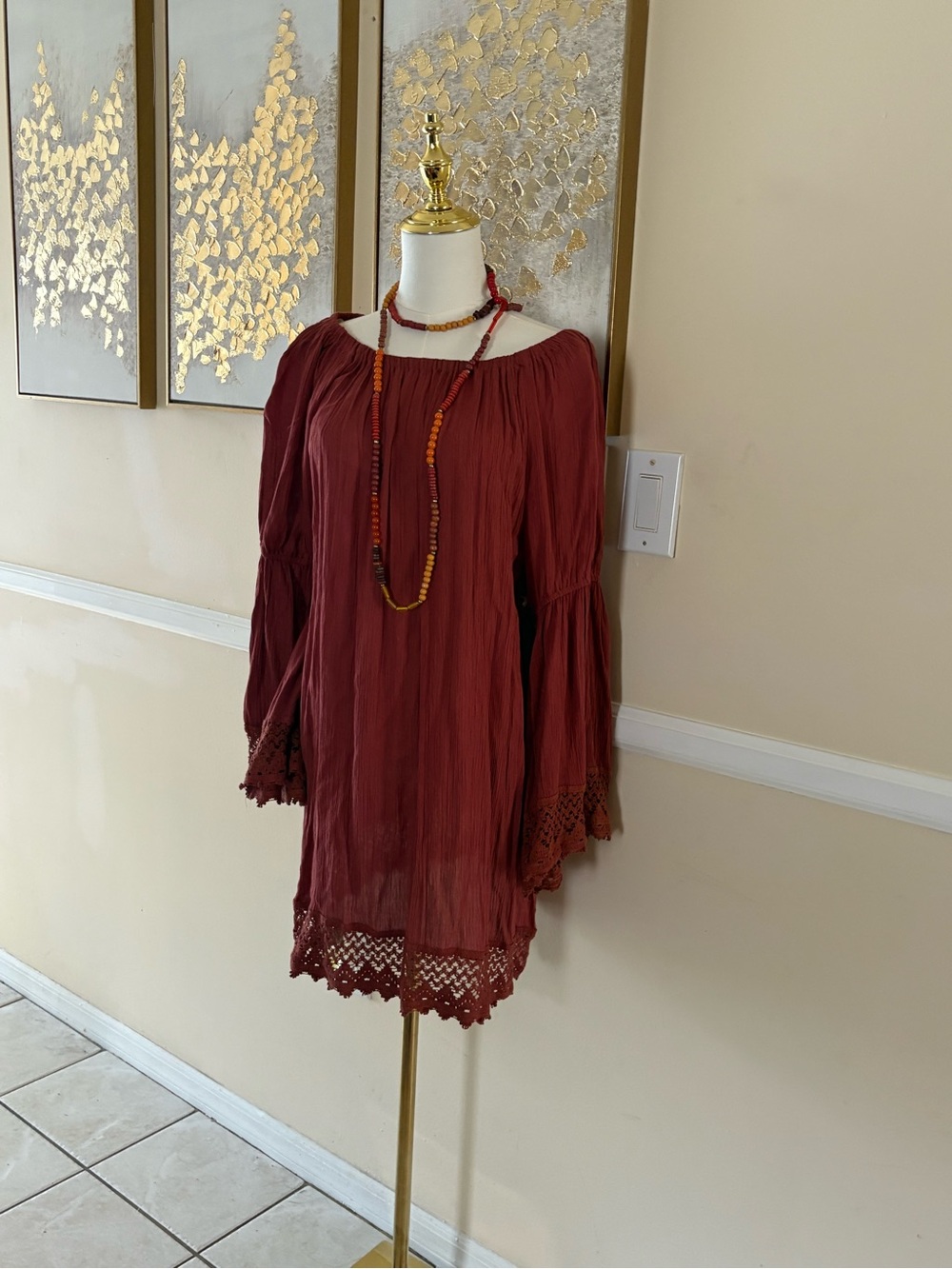 Live 4 Truth Off-Shoulder Mini Dress in terracotta